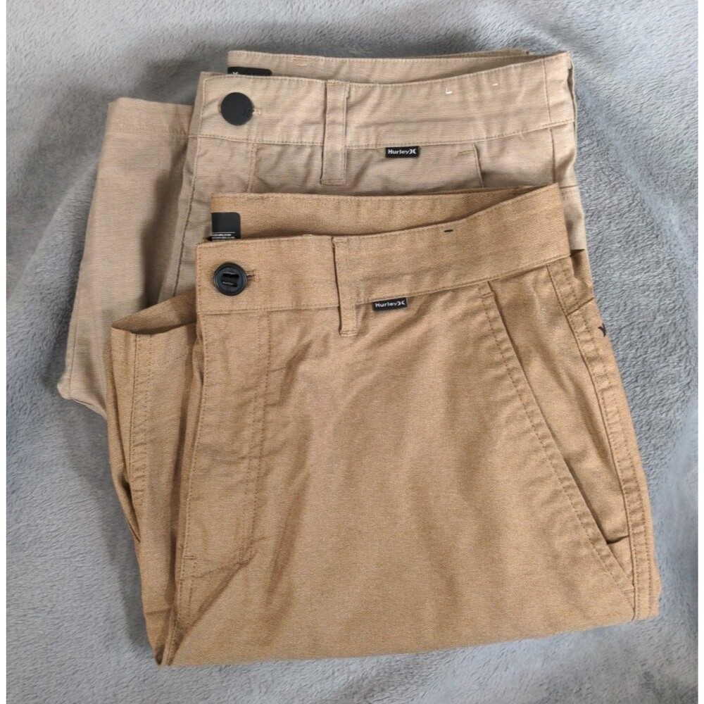 Lot of 2 Hurley H20-Dri Shorts Stretch Sweat Wicking Men's 32 Khaki Flat Front
